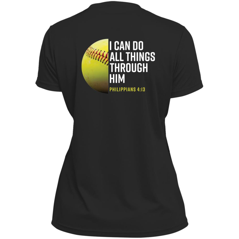 I Can Do All Things Through Him - Women's Softball Performance Tee