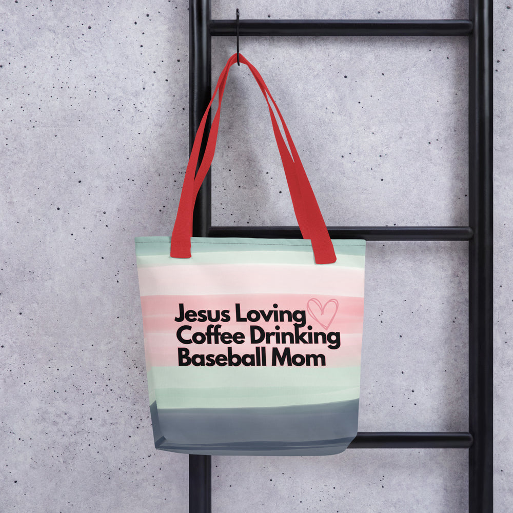 Jesus-Loving, Coffee-Drinking, Baseball Mom Tote bag