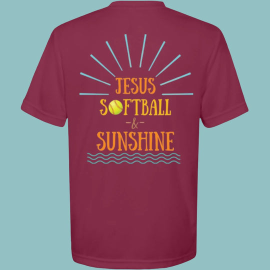 Jesus, Softball, & Sunshine | Youth Moisture-Wicking Tee