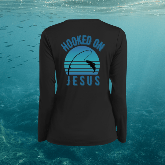 Hooked on Jesus | Women's Long Sleeve Fishing Performance V-Neck
