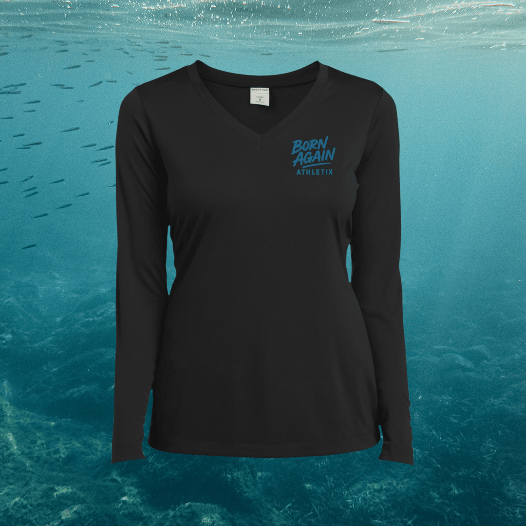 Hooked on Jesus | Women's Long Sleeve Fishing Performance V-Neck