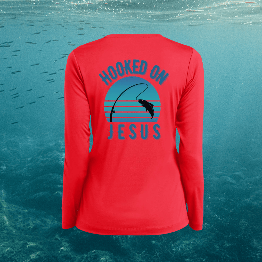 Hooked on Jesus | Women's Long Sleeve Fishing Performance V-Neck