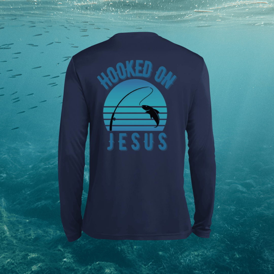 Hooked on Jesus | Adult Unisex Long Sleeve Fishing Performance Tee