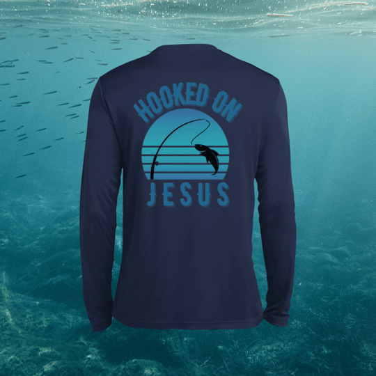 Hooked on Jesus | Adult Unisex Long Sleeve Fishing Performance Tee