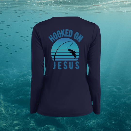 Hooked on Jesus | Women's Long Sleeve Fishing Performance V-Neck