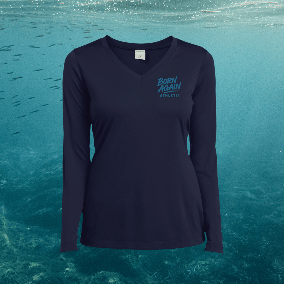 Hooked on Jesus | Women's Long Sleeve Fishing Performance V-Neck